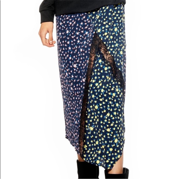 TOPSHOP Hoodie Sweatshirt Hybrid Floral Lace Asymmetrical Hem MIDI Dress Size 4 - Picture 4 of 14